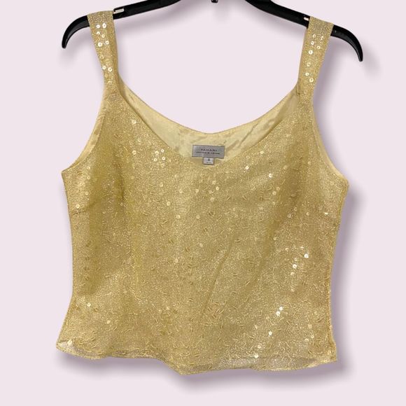 Tahari Tops - Tahari Gold Sparkly Sequin Tank Top Size 8 New Years Top
